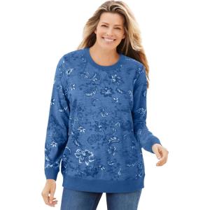 Woman Within Plus Size Printed Sweatshirt(Royal Navy Sketch Folk)