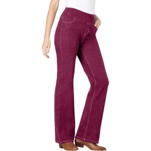 Woman Within Plus Size Pull-On Bootcut Gap-Free Stretch Denim Jeans(Deep Claret)