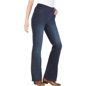 Woman Within Plus Size Pull-On Bootcut Gap-Free Stretch Denim Jeans(Indigo Sanded)