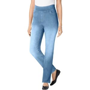 Woman Within Plus Size Pull-On Bootcut Gap-Free Stretch Denim Jeans(Light Stonewash)