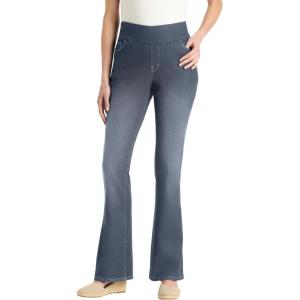 Woman Within Plus Size Pull-On Bootcut Gap-Free Stretch Denim Jeans(Stonewash Sanded)