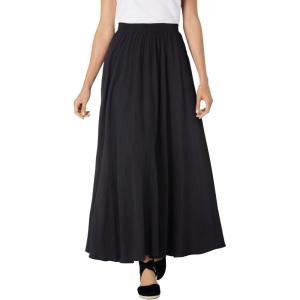 Woman Within Plus Size Pull-On Elastic Waist Soft Maxi Skirt(Black)