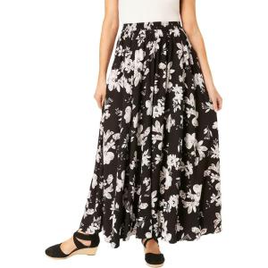 Woman Within Plus Size Pull-On Elastic Waist Soft Maxi Skirt(Black Blossom)
