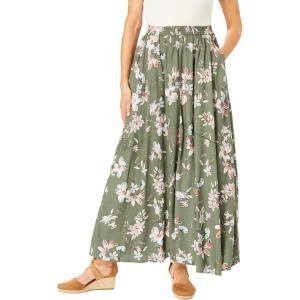Woman Within Plus Size Pull-On Elastic Waist Soft Maxi Skirt(Pine Blossom)