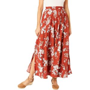 Woman Within Plus Size Pull-On Elastic Waist Soft Maxi Skirt(Red Ochre Blossom)