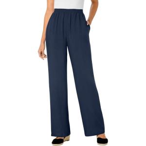 Woman Within Plus Size Pull-On Elastic Waist Soft Pants(Navy)