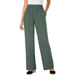 Woman Within Plus Size Pull-On Elastic Waist Soft Pants(Pine)