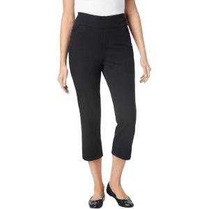 Woman Within Plus Size Pull-On Elastic-Waist Stretch Denim Capri Jeans(Black)