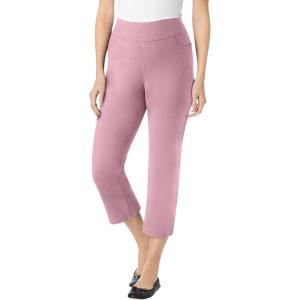 Woman Within Plus Size Pull-On Elastic-Waist Stretch Denim Capri Jeans(Dusty Pink)