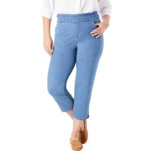 Woman Within Plus Size Pull-On Elastic-Waist Stretch Denim Capri Jeans(Light Stonewash)