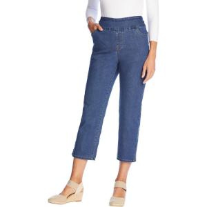 Woman Within Plus Size Pull-On Elastic-Waist Stretch Denim Capri Jeans(Medium Stonewash)