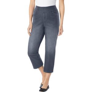Woman Within Plus Size Pull-On Elastic-Waist Stretch Denim Capri Jeans(Stonewash Sanded)