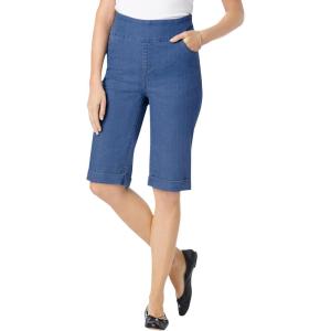 Woman Within Plus Size Pull-On Elastic-Waist Stretch Denim Jeans Shorts(Stonewash Sanded)