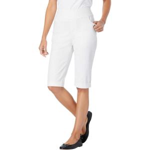 Woman Within Plus Size Pull-On Elastic-Waist Stretch Denim Jeans Shorts(White)