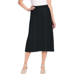 Woman Within Plus Size Pull-On Elastic-Waist Stretch Denim Skirt(Black)
