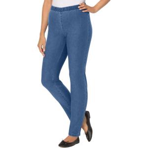 Woman Within Plus Size Pull-On Elastic-Waist Stretch Fineline Denim Jeans(Medium Stonewash)