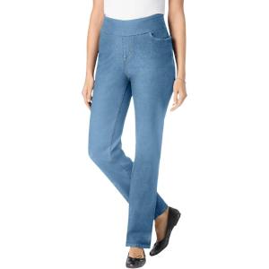 Woman Within Plus Size Pull-On Straight-Leg Gap-Free Stretch Denim Jeans(Light Stonewash)
