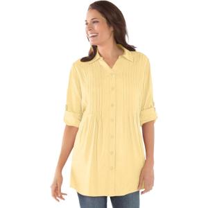Woman Within Plus Size Rayon 7-Day Pintucked Tunic Blouse(Banana Airy Floral)