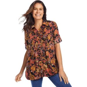 Woman Within Plus Size Rayon 7-Day Pintucked Tunic Blouse(Black Multi Paisley)