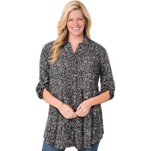 Woman Within Plus Size Rayon 7-Day Pintucked Tunic Blouse(Black Short Strokes)