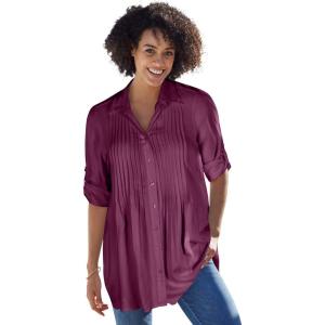 Woman Within Plus Size Rayon 7-Day Pintucked Tunic Blouse(Deep Claret)