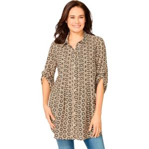 Woman Within Plus Size Rayon 7-Day Pintucked Tunic Blouse(New Khaki Geo)