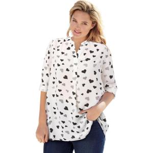 Woman Within Plus Size Rayon 7-Day Three-Quarter Sleeve Tab-Front Tunic(White Heart Stencil)