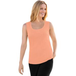 Woman Within Plus Size Rib Knit Tank(Orange Melon)