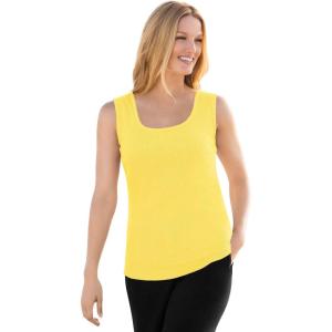 Woman Within Plus Size Rib Knit Tank(Primrose Yellow)