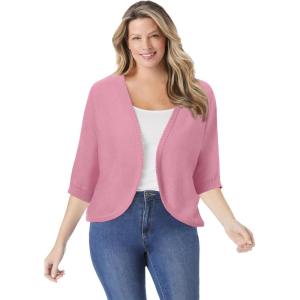 Woman Within Plus Size Rib Trim Cardigan Shrug(Delicate Pink)