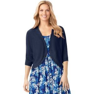 Woman Within Plus Size Rib Trim Cardigan Shrug(Navy)