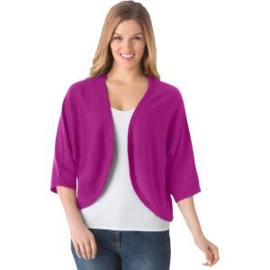 Woman Within Plus Size Rib Trim Cardigan Shrug(Raspberry)
