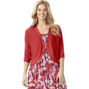 Woman Within Plus Size Rib Trim Cardigan Shrug(Sweet Coral)