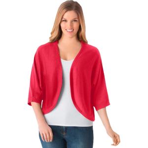 Woman Within Plus Size Rib Trim Cardigan Shrug(Vivid Red)