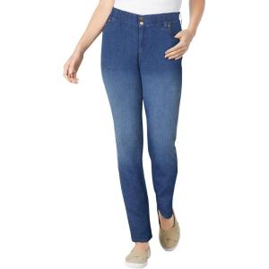 Woman Within Plus Size Secret Solutions; Tummy Smoothing Straight-Leg Stretch Denim Jeans(Midnight Sanded)