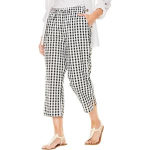 Woman Within Plus Size Seersucker Pull-On Elastic-Waist Capri Pants(Black Gingham)