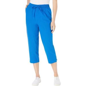 Woman Within Plus Size Seersucker Pull-On Elastic-Waist Capri Pants(Bright Cobalt)