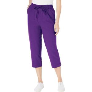 Woman Within Plus Size Seersucker Pull-On Elastic-Waist Capri Pants(Purple Orchid)