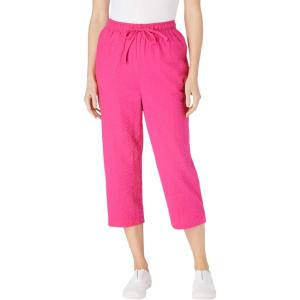 Woman Within Plus Size Seersucker Pull-On Elastic-Waist Capri Pants(Raspberry Sorbet)