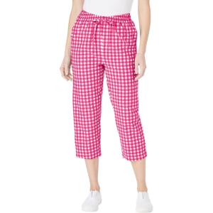 Woman Within Plus Size Seersucker Pull-On Elastic-Waist Capri Pants(Raspberry Sorbet Gingham)