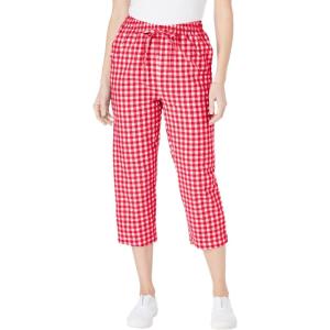 Woman Within Plus Size Seersucker Pull-On Elastic-Waist Capri Pants(Vivid Red Gingham)