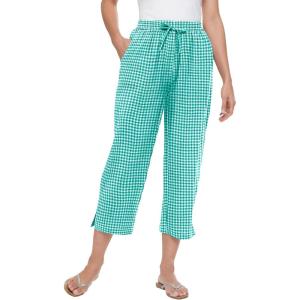 Woman Within Plus Size Seersucker Pull-On Elastic-Waist Capri Pants(Waterfall Gingham)