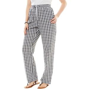 Woman Within Plus Size Seersucker Pull-On Elastic-Waist Pants(Black Gingham)