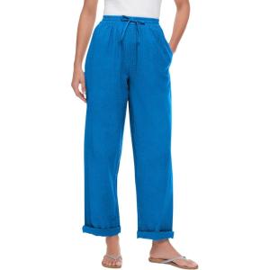 Woman Within Plus Size Seersucker Pull-On Elastic-Waist Pants(Bright Cobalt)