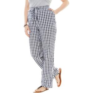 Woman Within Plus Size Seersucker Pull-On Elastic-Waist Pants(Navy Gingham)