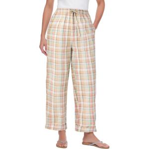 Woman Within Plus Size Seersucker Pull-On Elastic-Waist Pants(New Khaki Plaid)