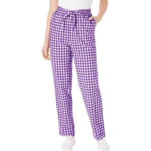 Woman Within Plus Size Seersucker Pull-On Elastic-Waist Pants(Purple Orchid Gingham)
