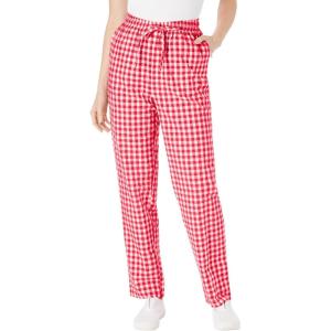 Woman Within Plus Size Seersucker Pull-On Elastic-Waist Pants(Vivid Red Gingham)