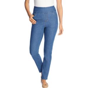 Woman Within Plus Size Slim-Leg Pull-On Gap-Free Stretch-Denim Jeans(Light Stonewash)