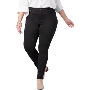 Woman Within Plus Size Slim-Leg Stretch Comfort Denim Five-Pocket Jeans(Black Denim)